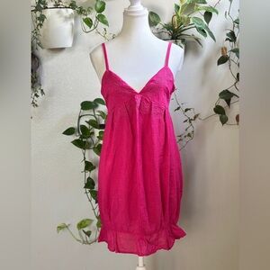 Y2K Drama Gold Pink Embroidered Babydoll Slip Dress – Size M